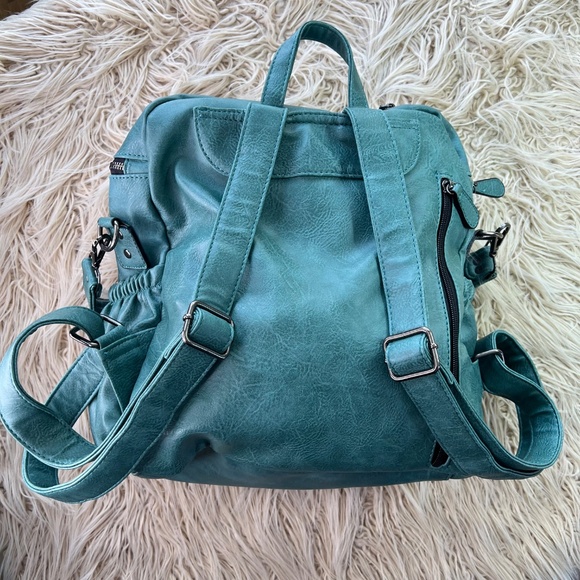ROULENS  Green Faux Leather Backpack Bag or purse with lots of zipper pockets main image 10